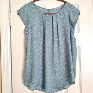 Sweet Rain Light Blue Pleat Front Triangle Pattern Blouse Size Small